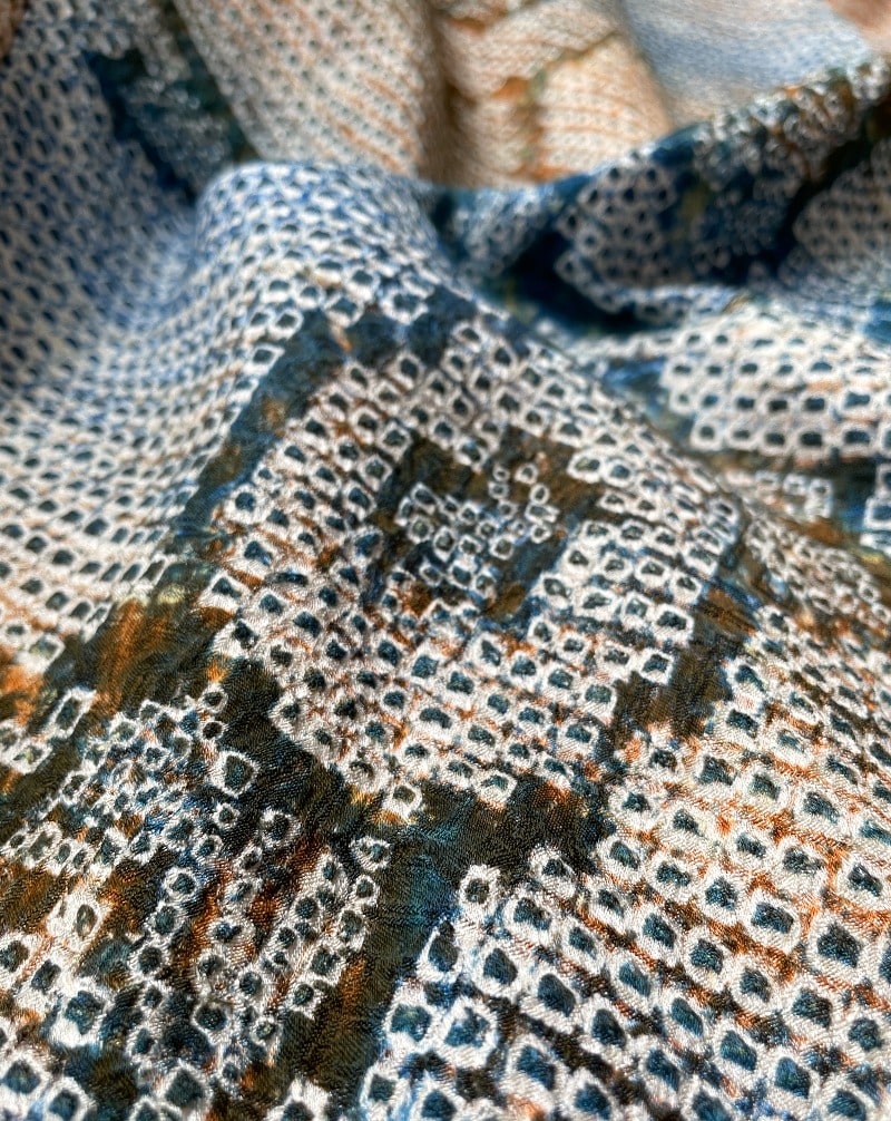 Enlargement of shibori fabric for Kimono zen brand's Blue Blossom Shibori Haori Kimono Jacket