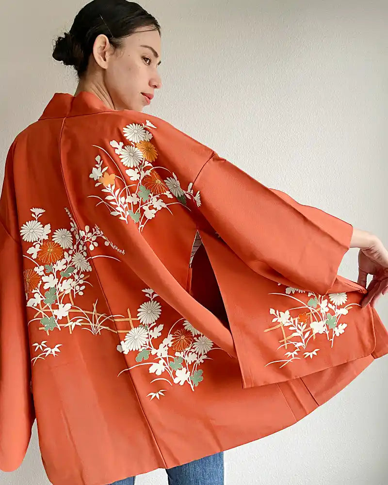 Gold Embroidered Mum Haori Kimono Jacket Kimono zen