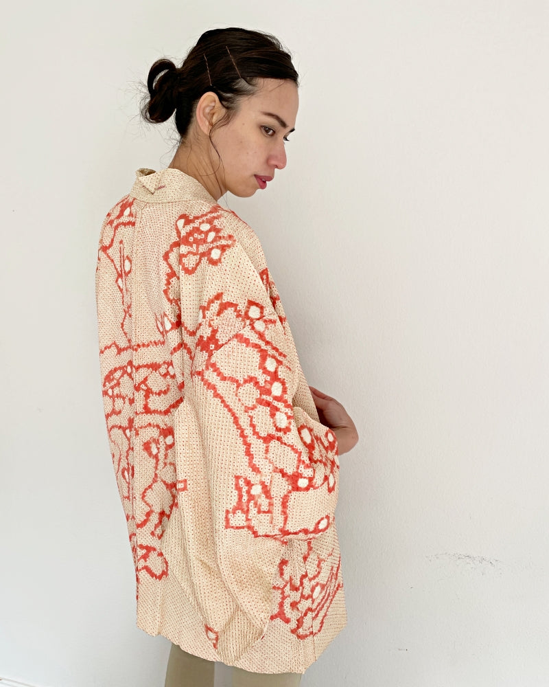 Geometric Cherry Blossom Branch Shibori Haori Kimono Jacket