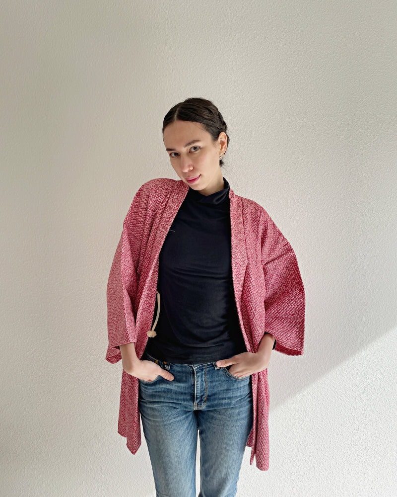 Radish Red Shibori Haori Kimono Jacket