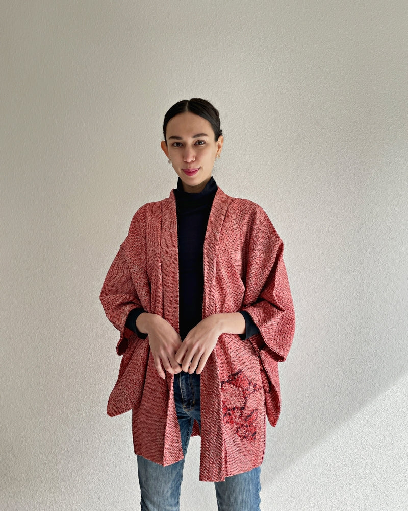 Plum Shadow Shibori Haori Kimono Jacket