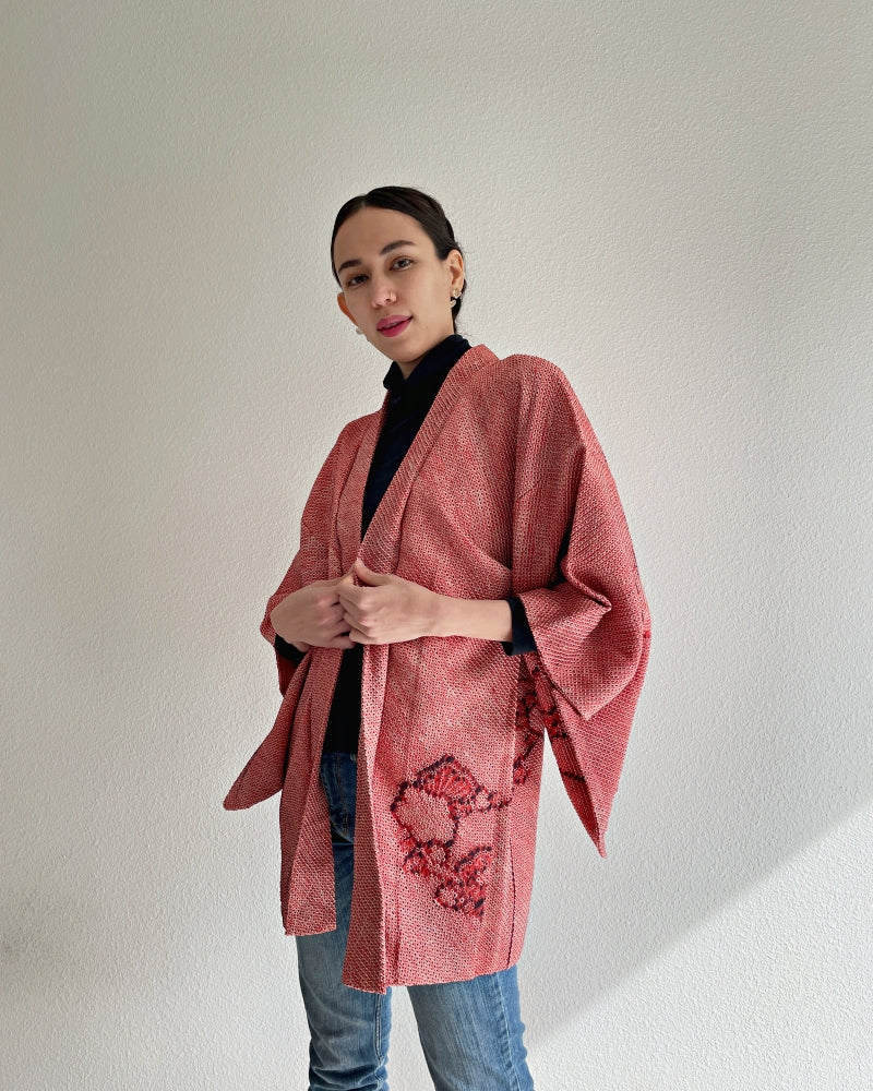 Plum Shadow Shibori Haori Kimono Jacket