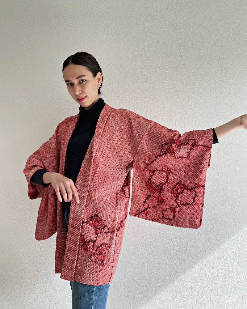 Plum Shadow Shibori Haori Kimono Jacket