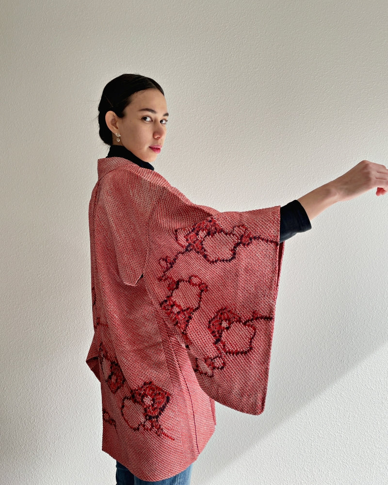 Plum Shadow Shibori Haori Kimono Jacket