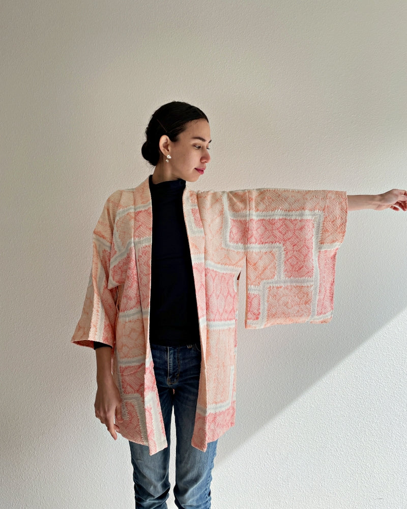 Modern Pastel Shibori Haori Kimono Jacket