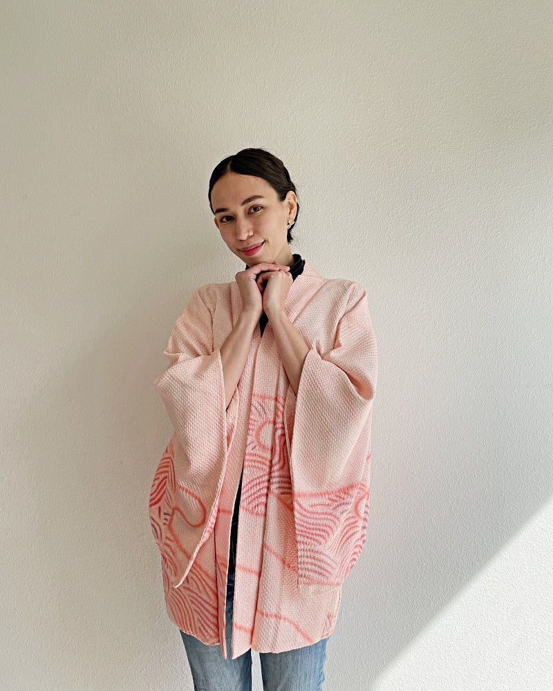 Glowing Wave Pattern Shibori Haori Kimono Jacket