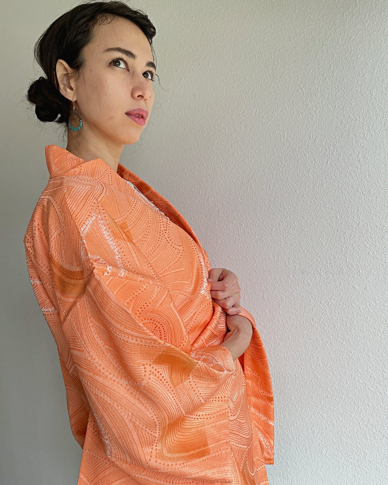 Coral Waves Inwoven Haori Kimono Jacket