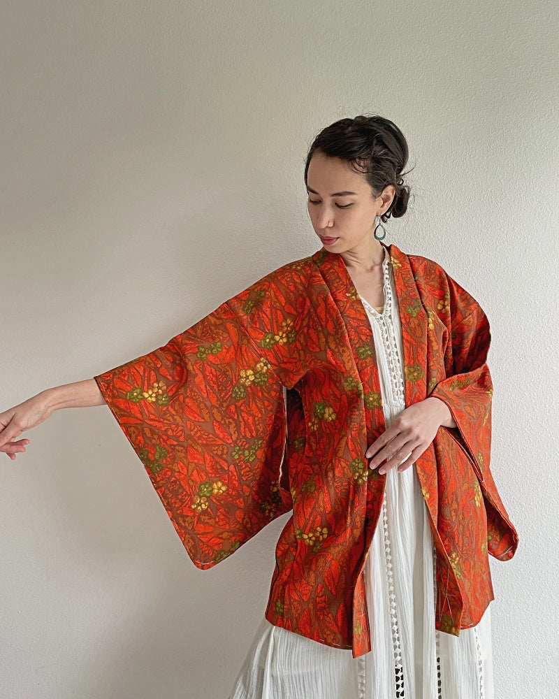 Orange Leaves Haori Kimono Jacket Haori