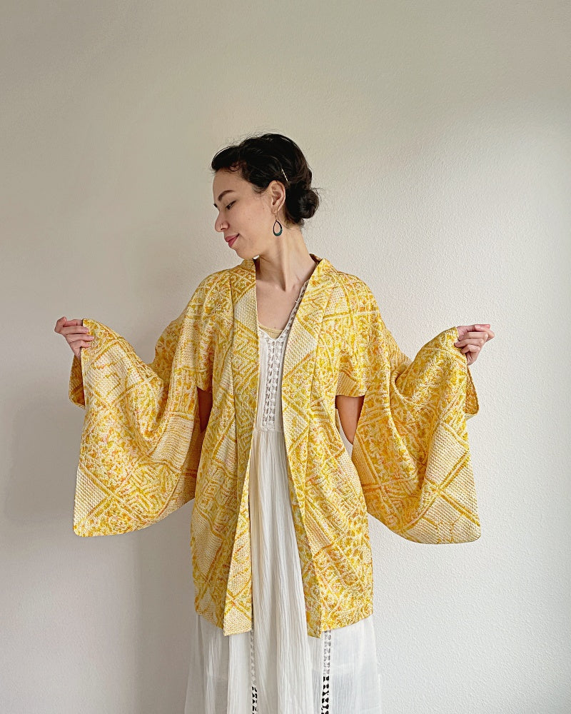 Traditional Pattern Mix Shibori Kimono Jacket Haori