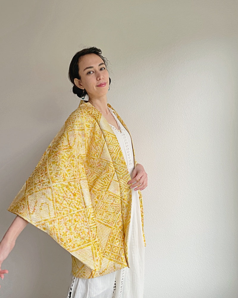 Traditional Pattern Mix Shibori Kimono Jacket Haori