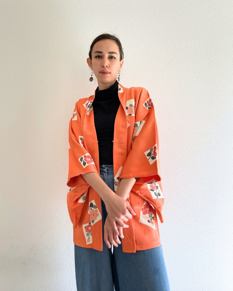 Camellias pattern Haori Kimono Jacket