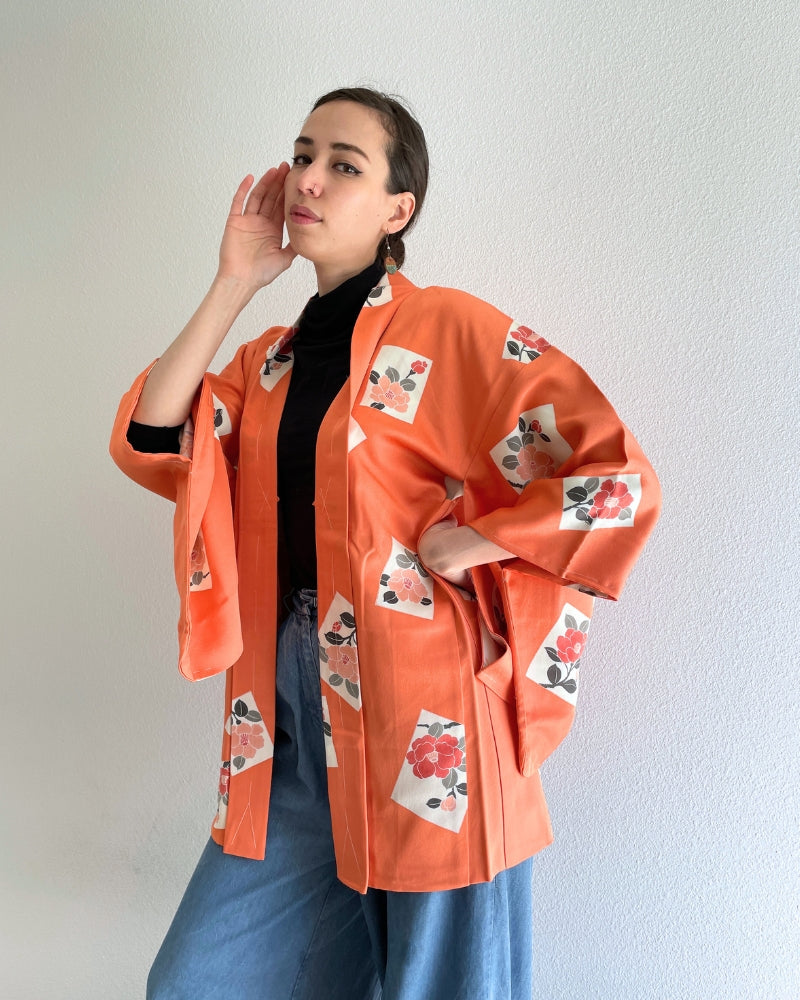 Camellias pattern Haori Kimono Jacket