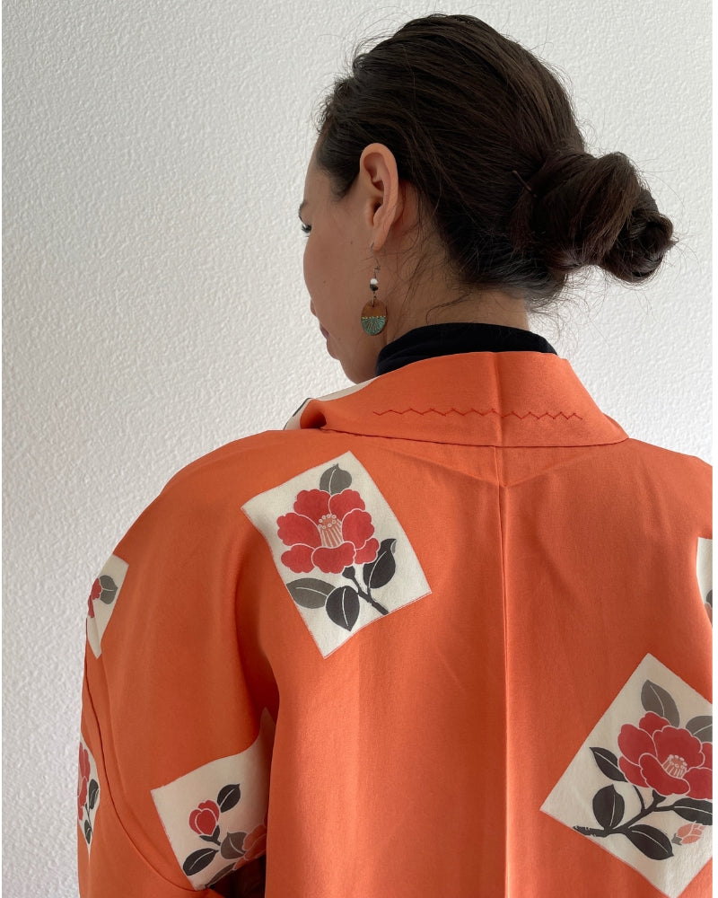 Camellias pattern Haori Kimono Jacket