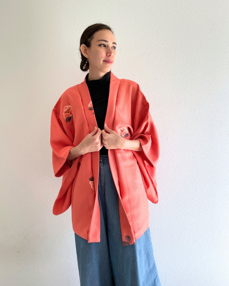 Handwritten Style Camellias Haori Kimono Jacket