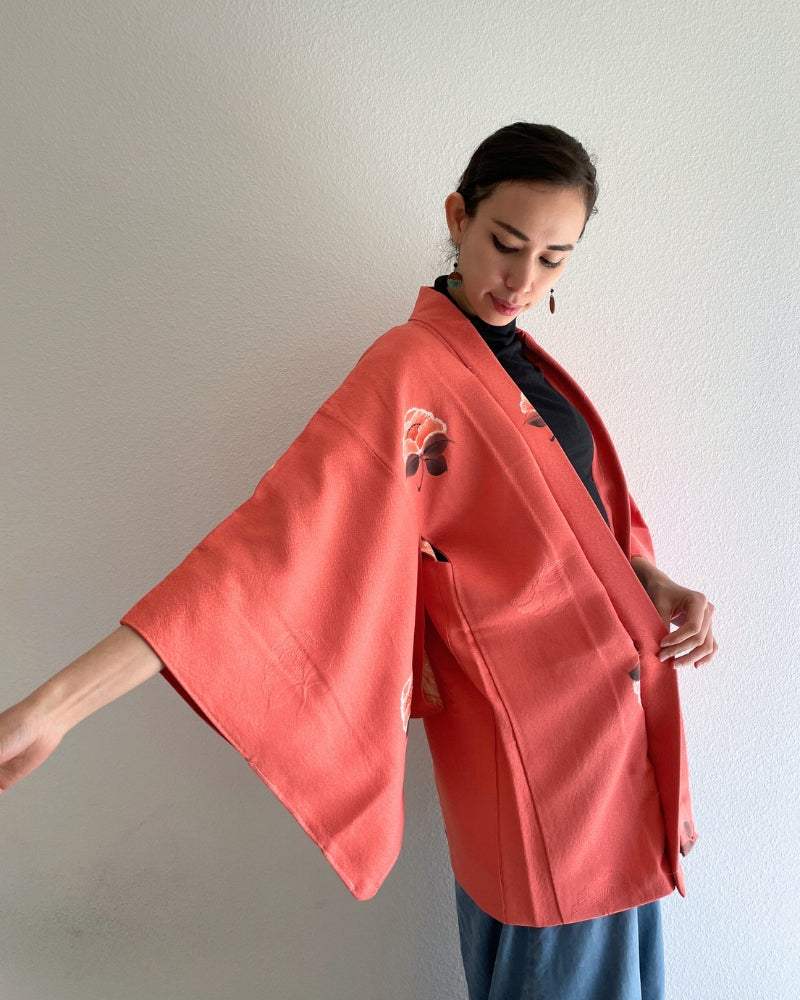 Handwritten Style Camellias Haori Kimono Jacket