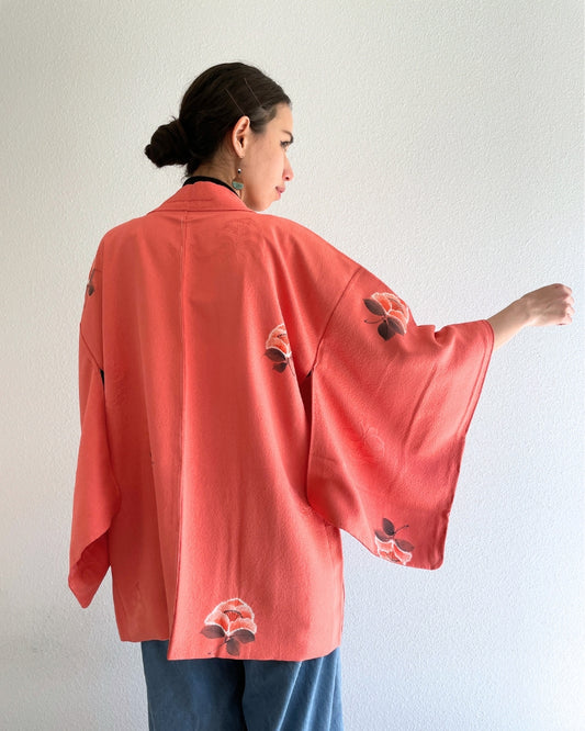 Handwritten Style Camellias Haori Kimono Jacket