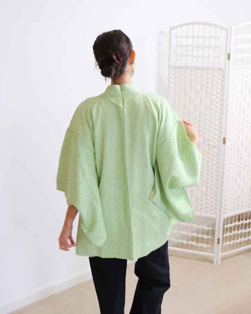 Key lime Shibori Haori Kimono Jacket