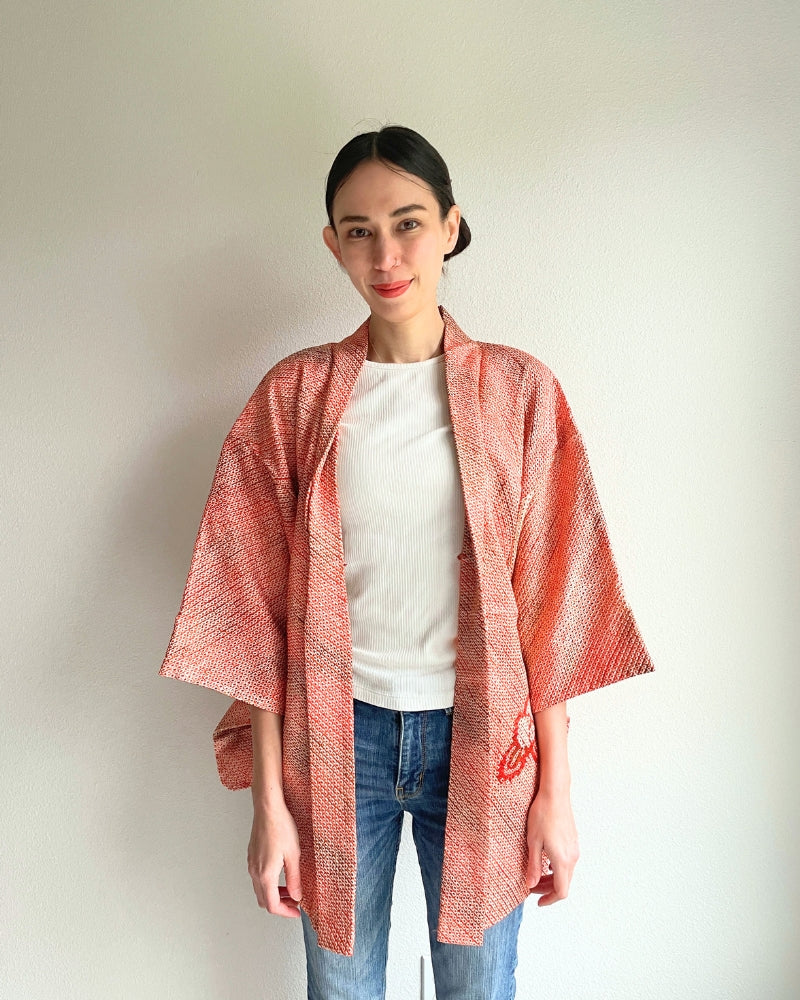 Geometry Camellia Shibori Haori Kimono Jacket