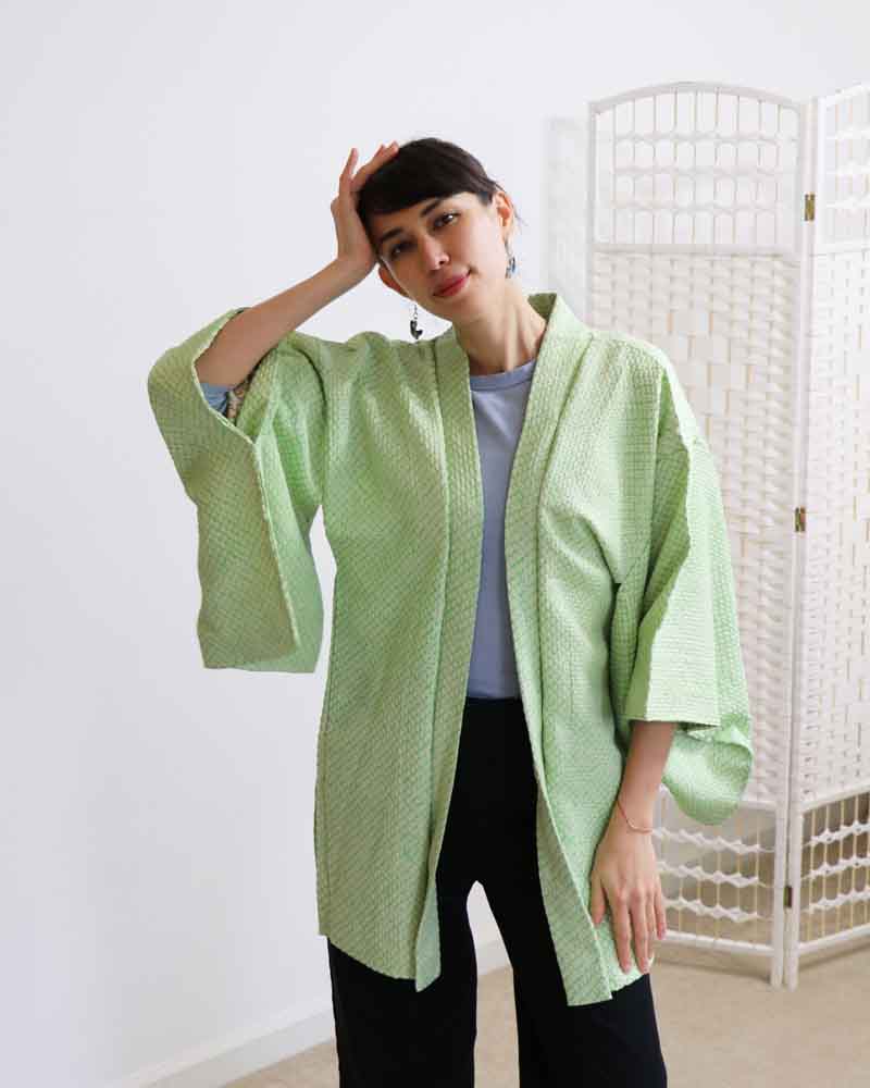 Key lime Shibori Haori Kimono Jacket