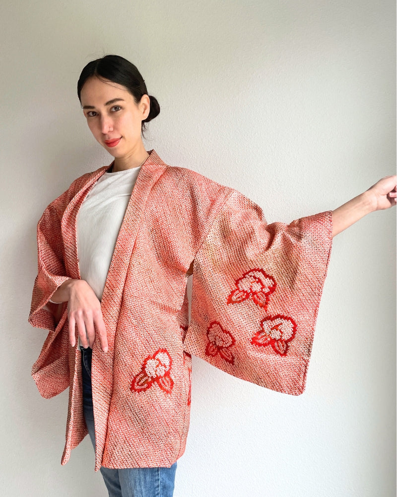 Geometry Camellia Shibori Haori Kimono Jacket