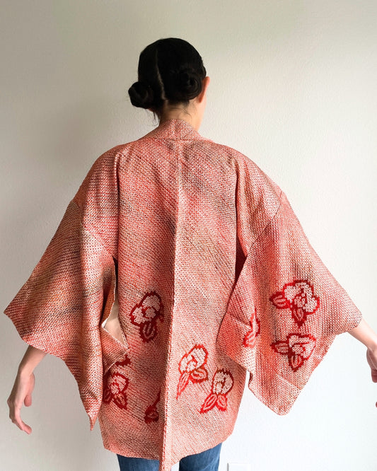 Geometry Camellia Shibori Haori Kimono Jacket