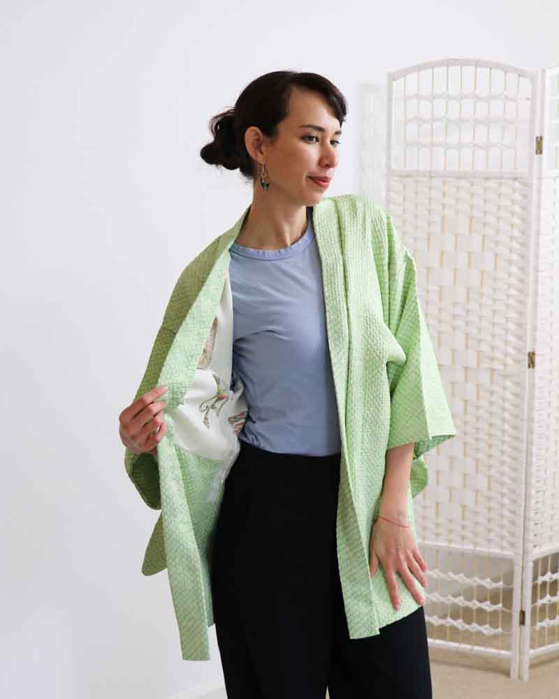 Key lime Shibori Haori Kimono Jacket