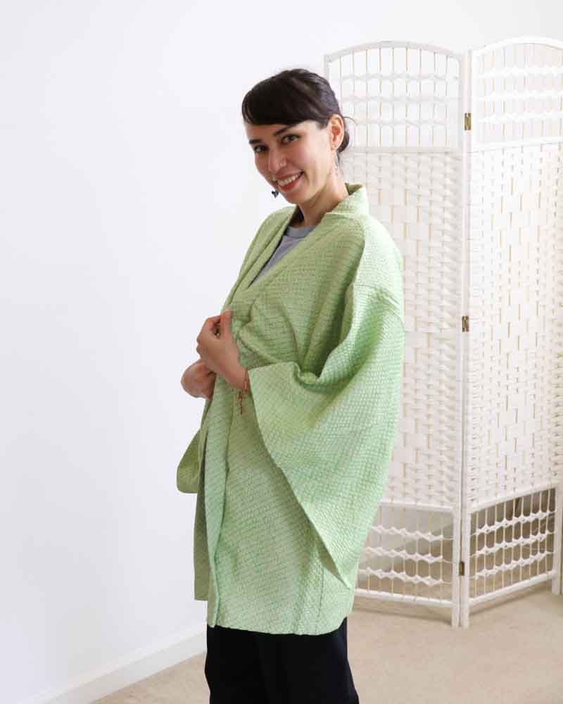 Key lime Shibori Haori Kimono Jacket