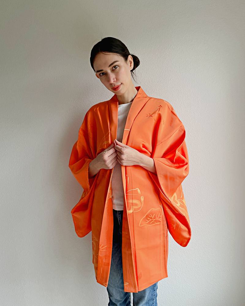 Orange Shiny Pine Haori Kimono Jacket