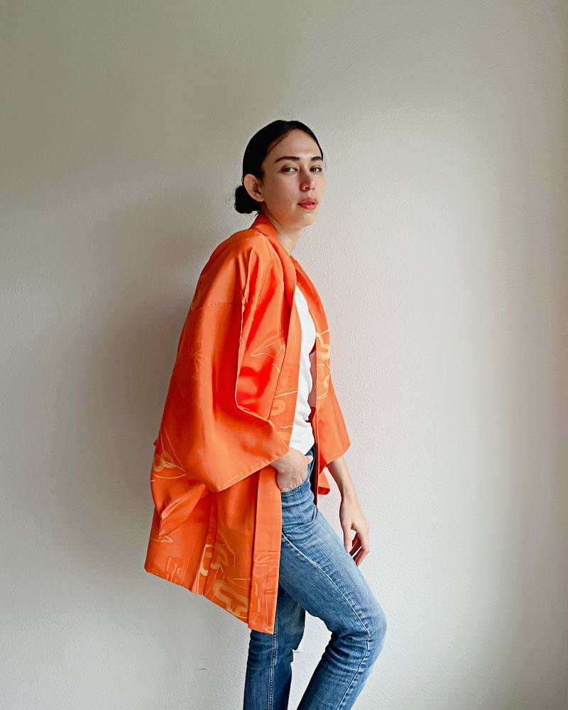 Orange Shiny Pine Haori Kimono Jacket