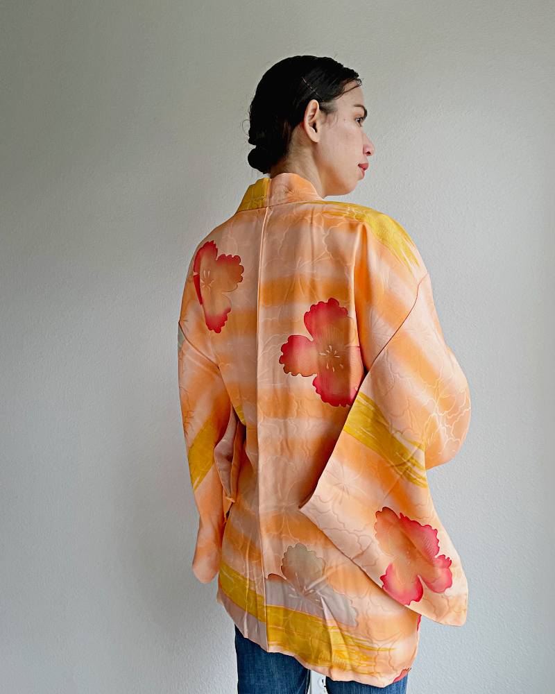 Sunset Peony Whispers Haori Kimono Jacket