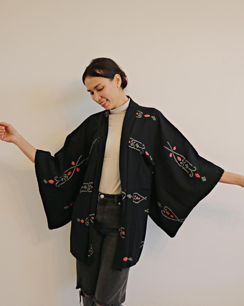 ShiboriTrelis Black Haori Kimono Jacket