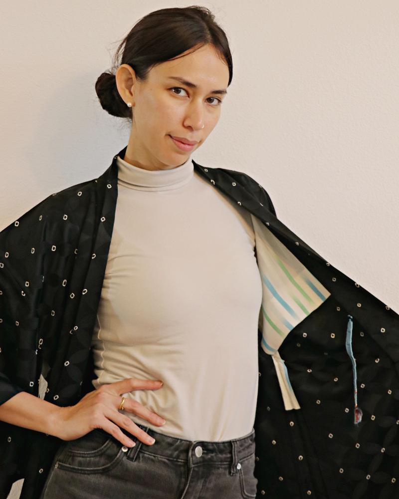 Cloisonné Dreamscape Black Haori Kimono Jacket