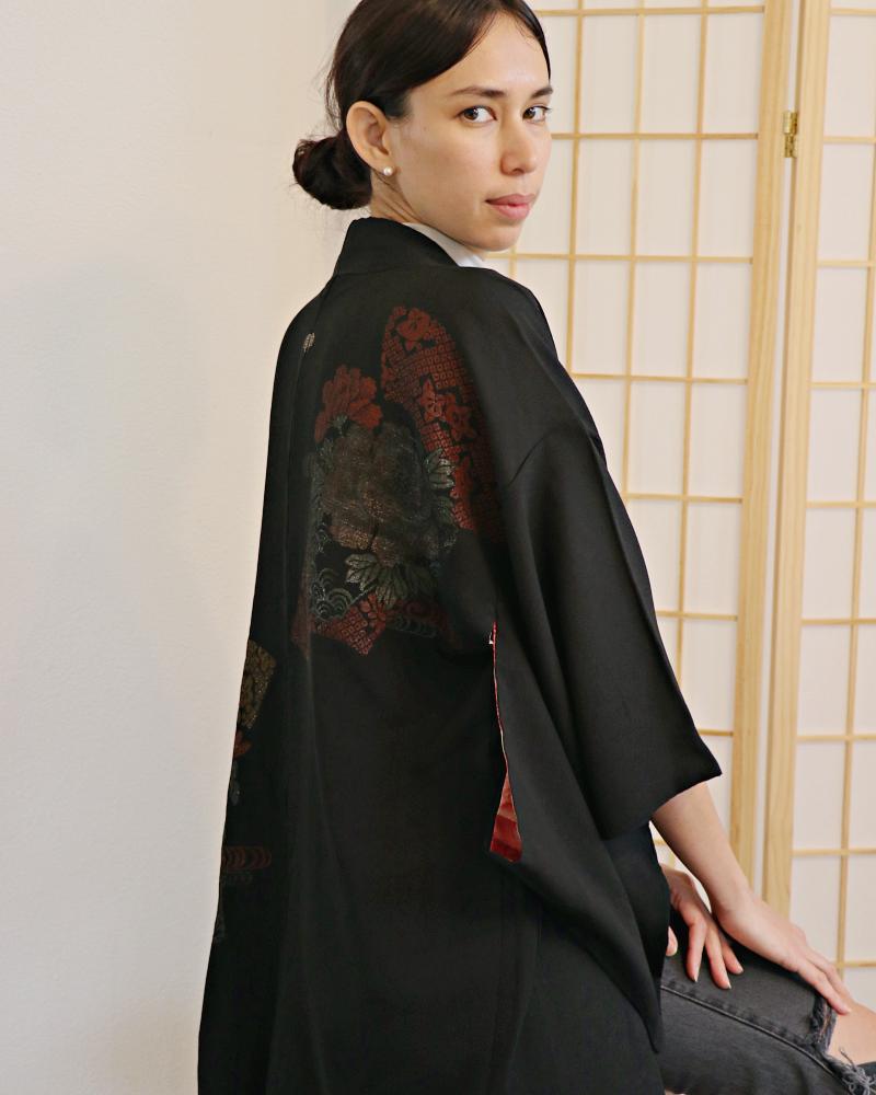 Chrysanthemum Sonata Black Haori Kimono Jacket