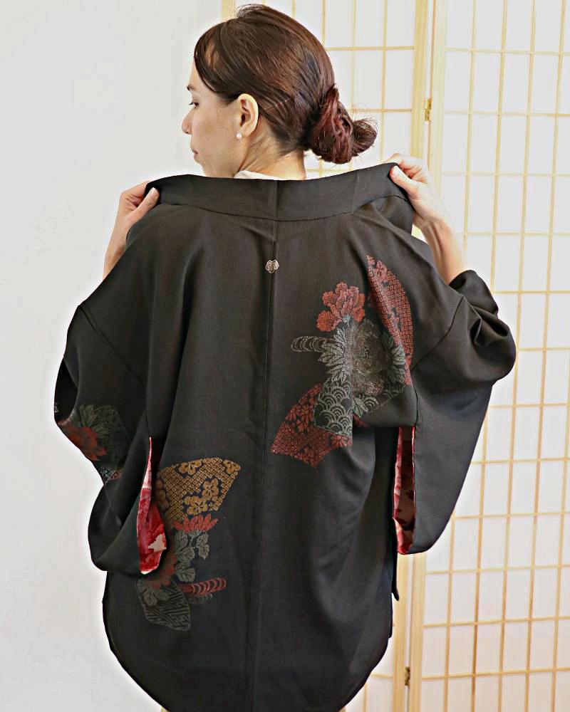 Chrysanthemum Sonata Black Haori Kimono Jacket