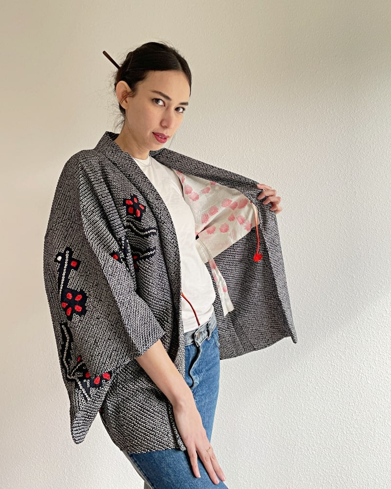 Black Cherry Blossom Shibori Haori Kimono Jacket – Kimono禅zen