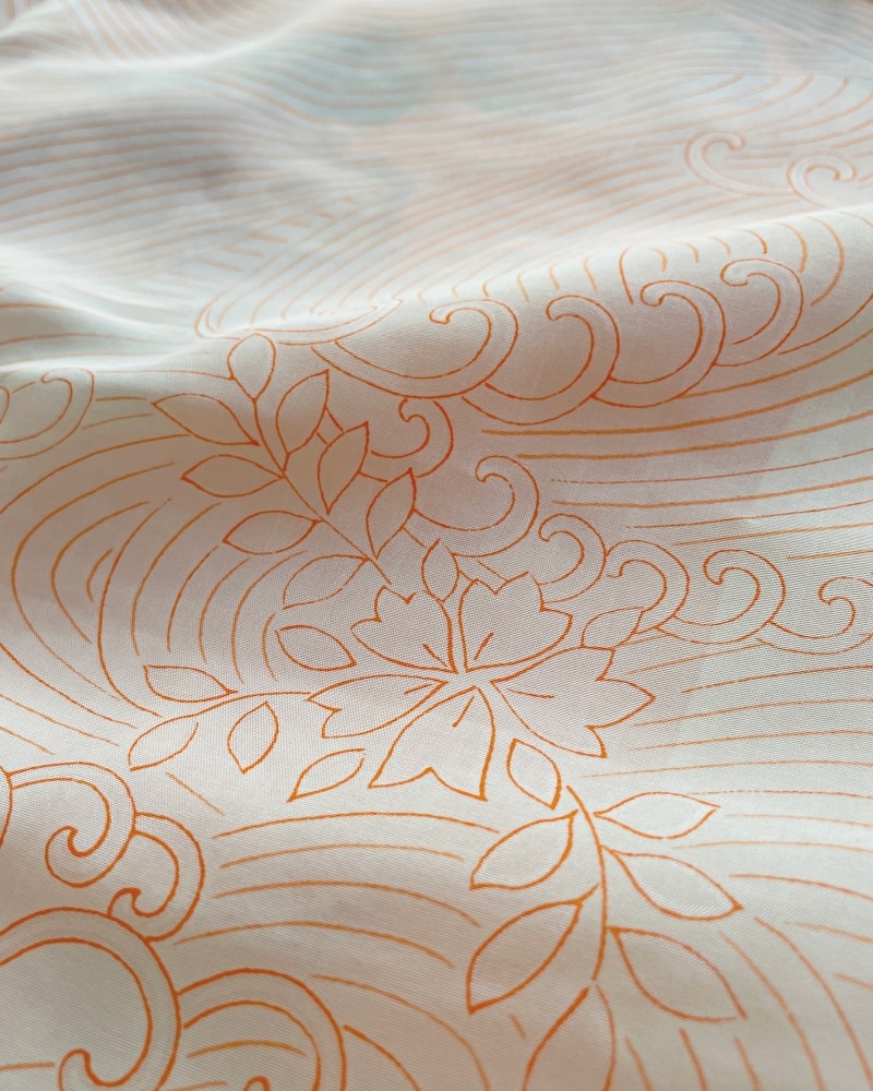 Enlarged lining of Bright Orange Floral Haori Kimono Jacket by Kimono zen brand