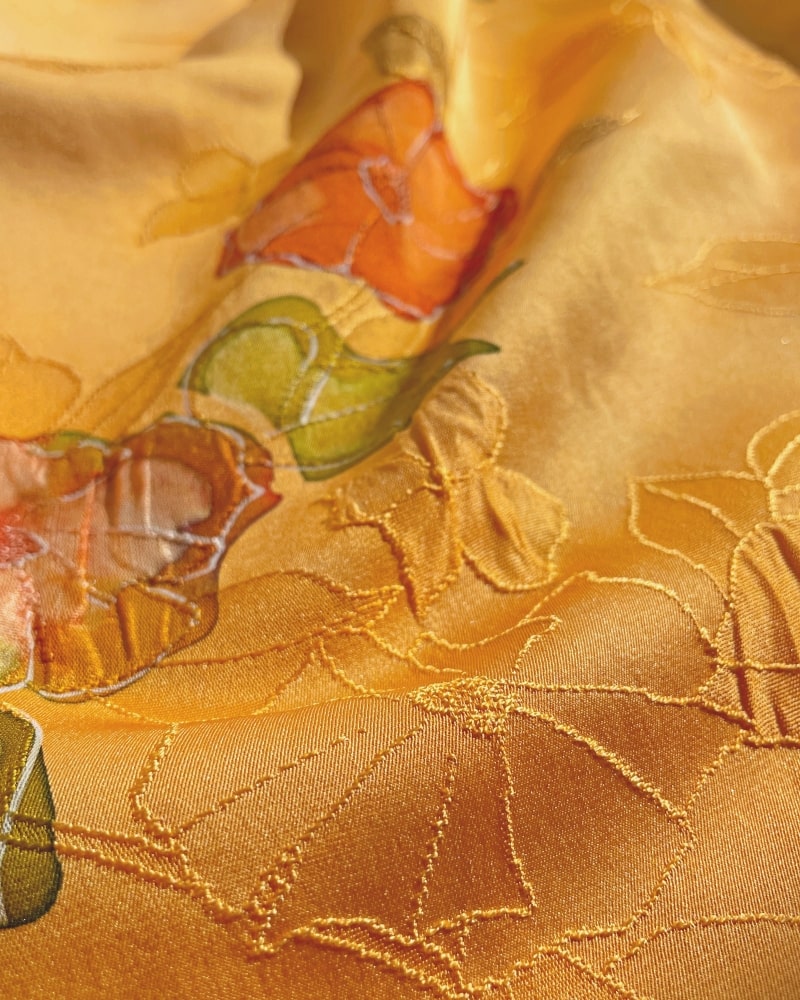 Enlargement of Kimono zen brand Bright Orange Floral Haori Kimono Jacket fabric