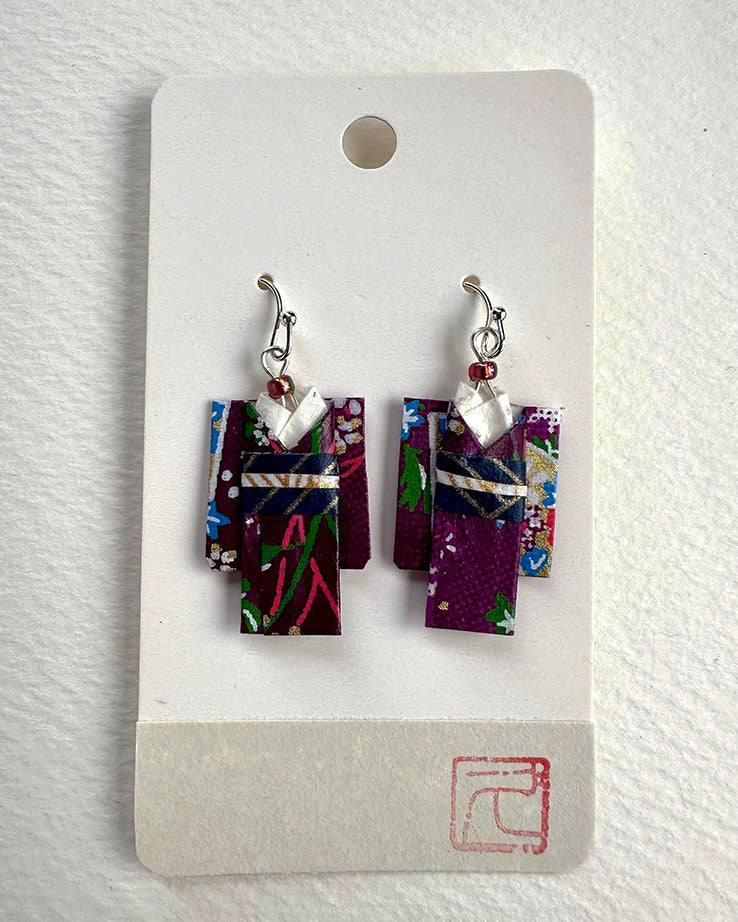 Kimono Origami Jewelry Zen Earrings -Purple Leaves