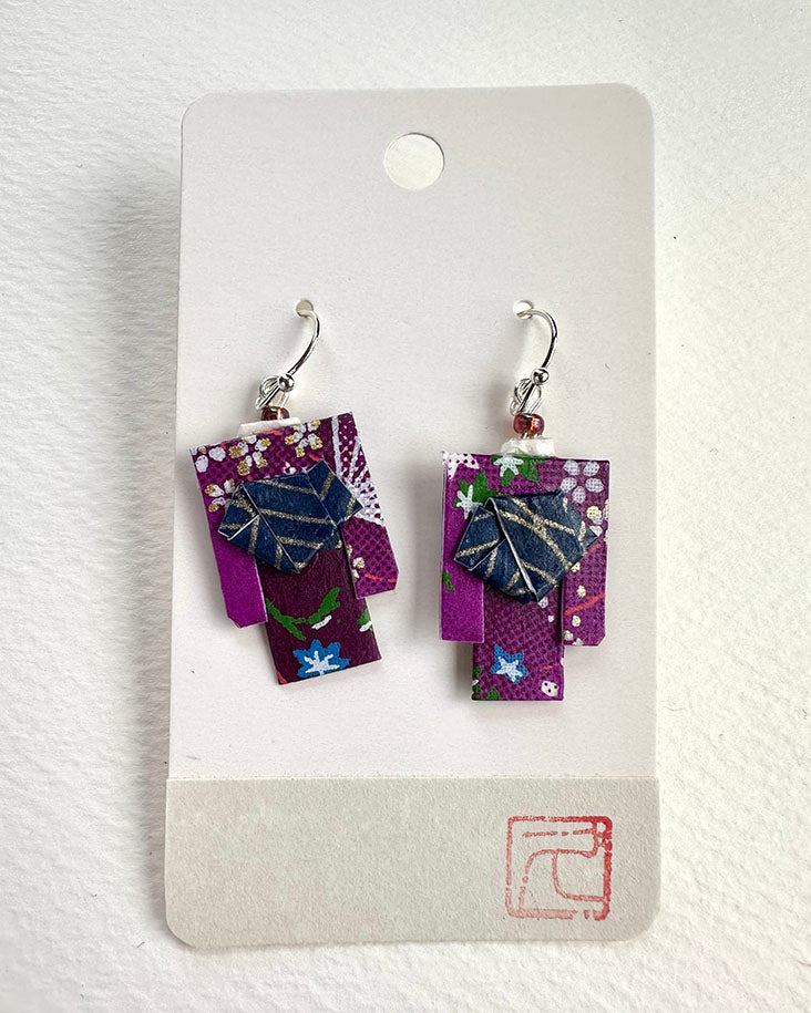 Kimono Origami Jewelry Zen Earrings -Purple Leaves