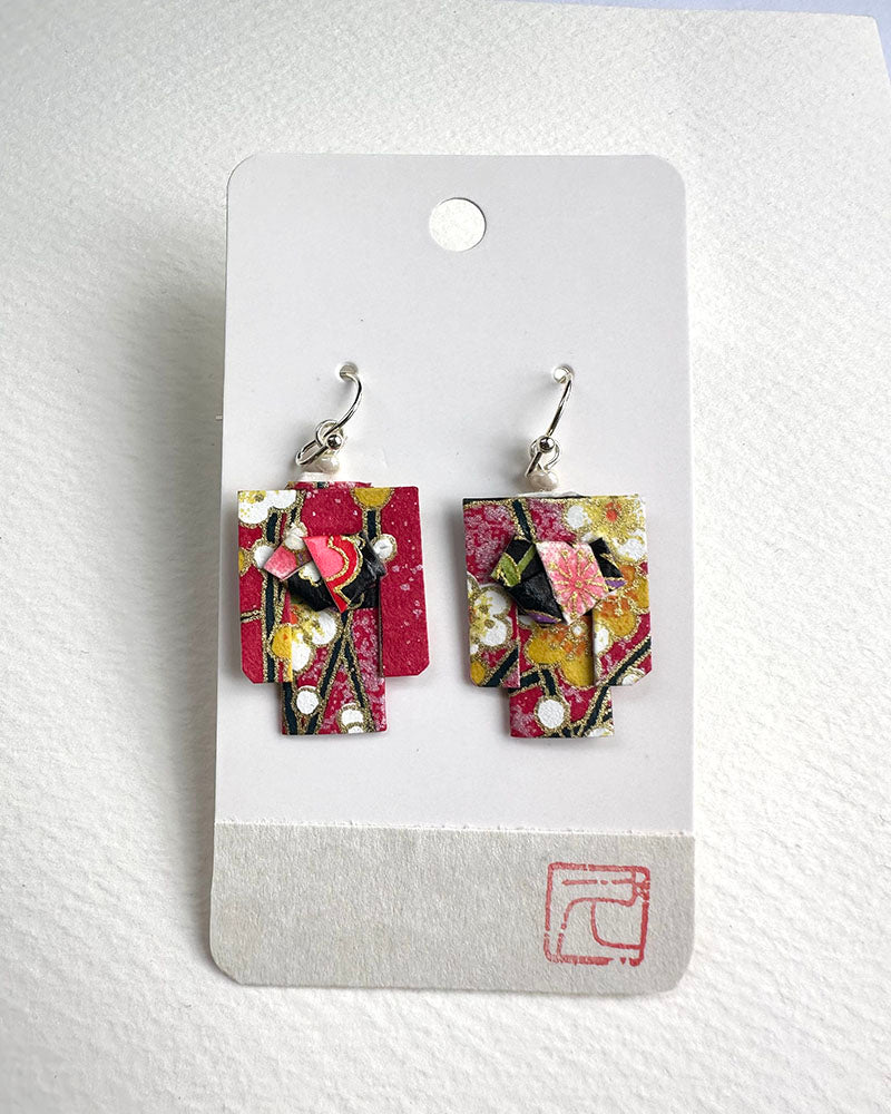 Kimono Origami Jewelry Zen Earrings -Pink Plum