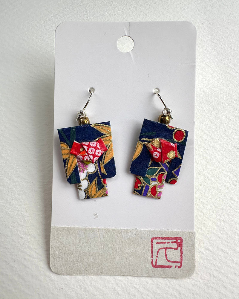 Kimono Origami Jewelry Zen Earrings -Dark blue/Red