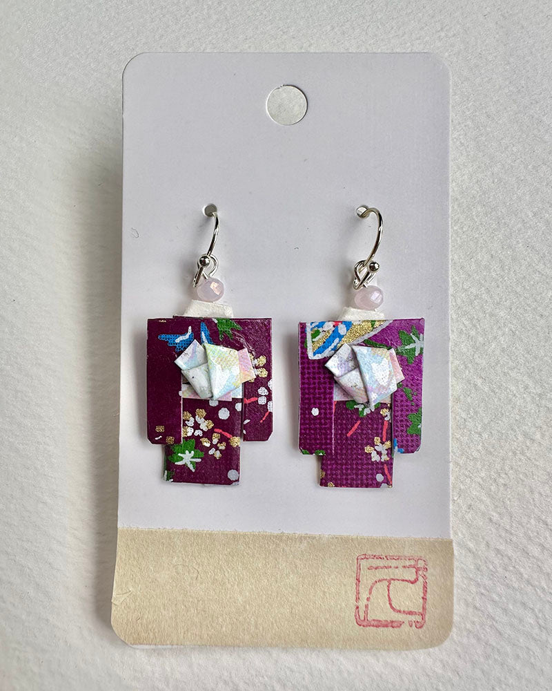 Kimono Origami Jewelry Zen Earrings -Purple Flowers