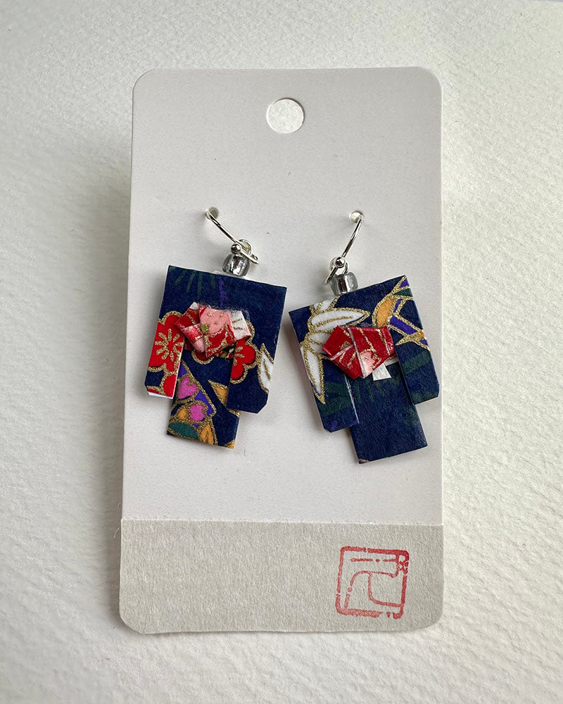 Kimono Origami Jewelry Zen Earrings -Kon-Red