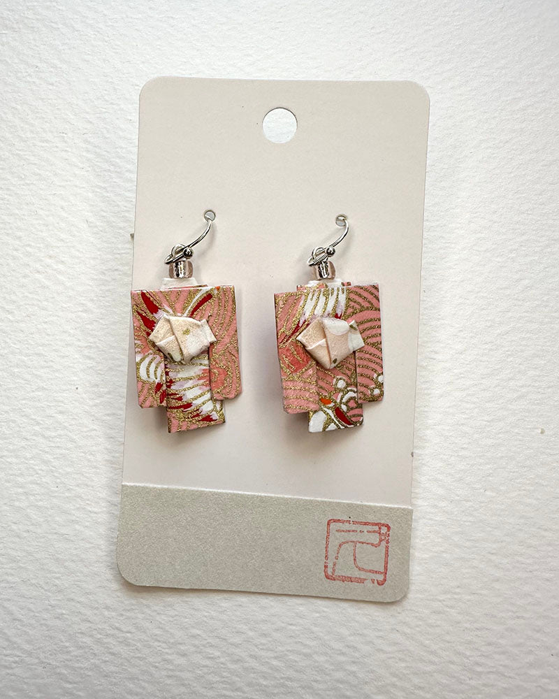 Kimono Origami Jewelry Zen Earrings -Milky Pink