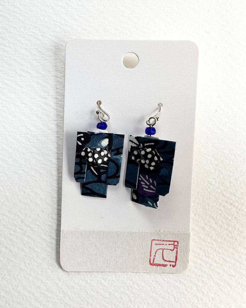 Kimono Origami Jewelry Zen Earrings -Blue Waterside