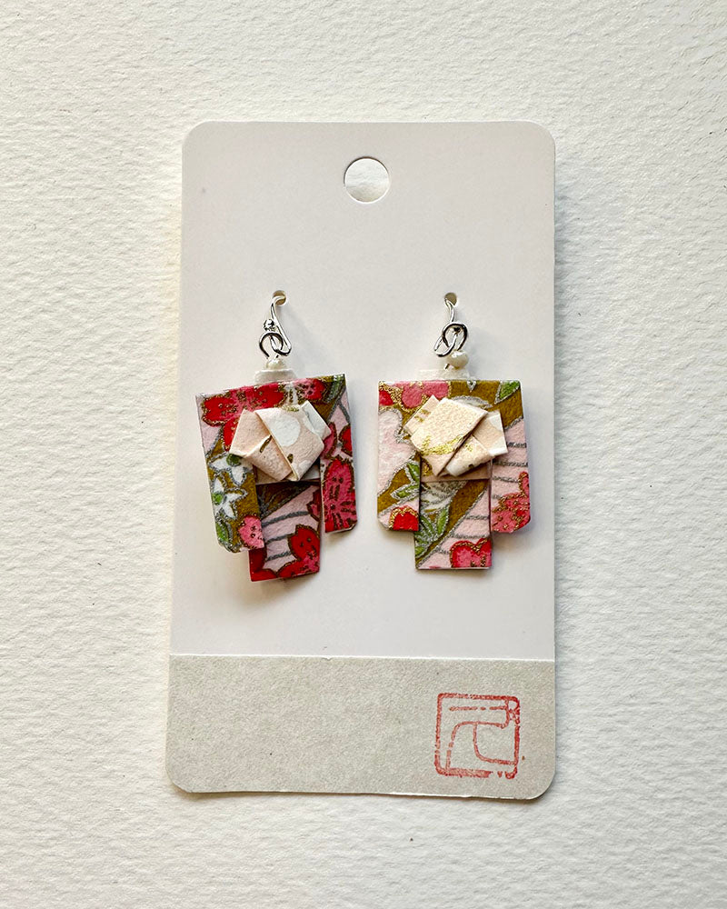 Kimono Origami Jewelry Zen Earrings -Mustard Pink