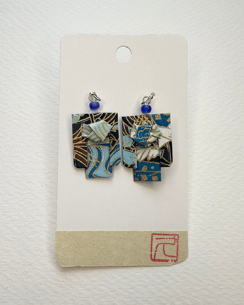 Kimono Origami Jewelry Zen Earrings -Blue Wave