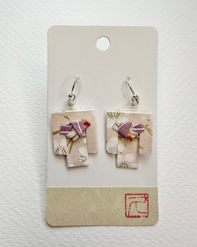Kimono Origami Jewelry Zen Earrings -Light Pink
