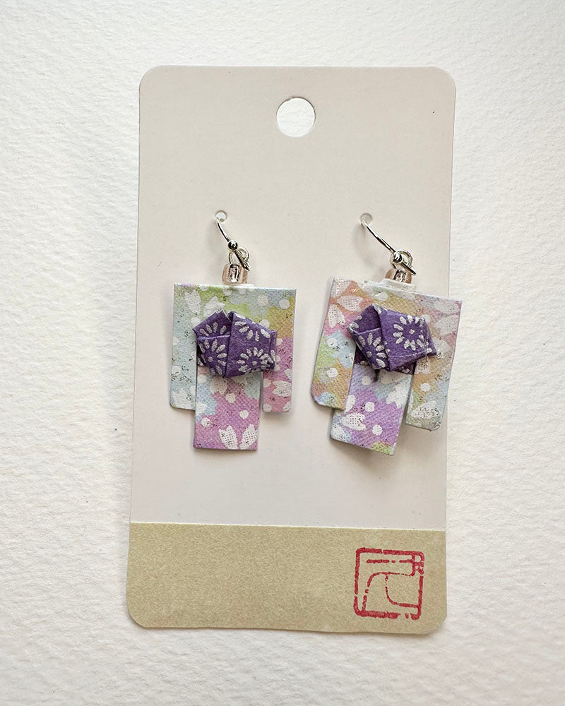 Kimono Origami Jewelry Zen Earrings -Colorful Sakura