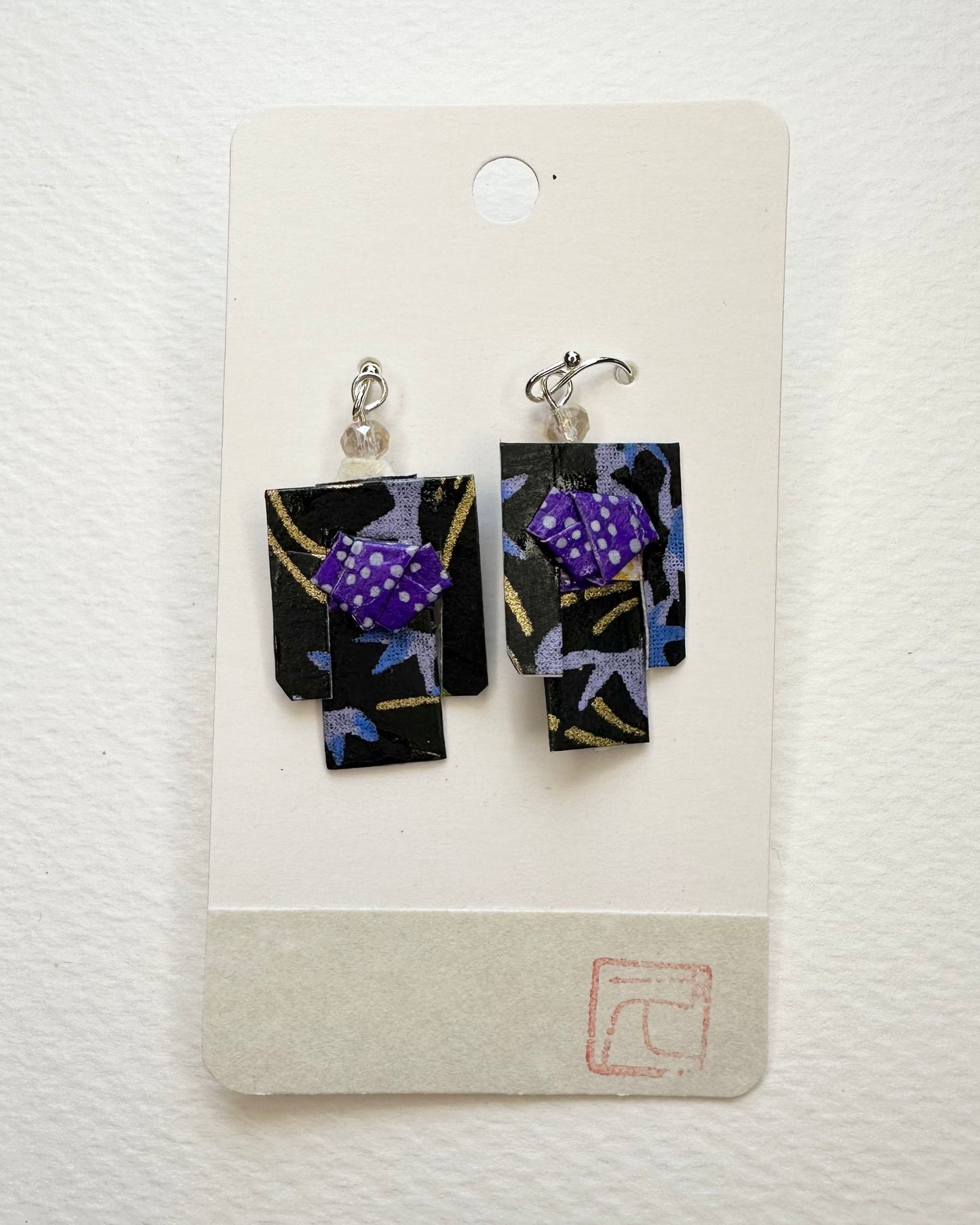 Kimono Origami Jewelry Zen Earrings -Black Blue